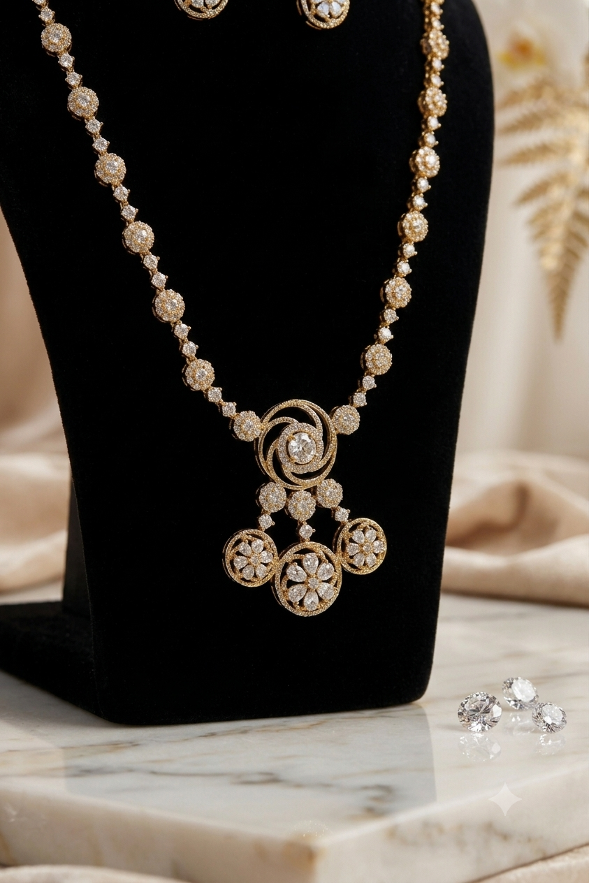 Aura Floral Crystal Pendant Necklace & Earring Set