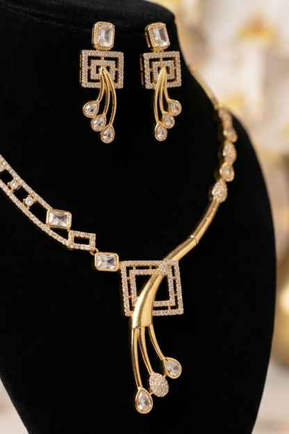 Aurelia Geometric Cascade Necklace & Earring Set