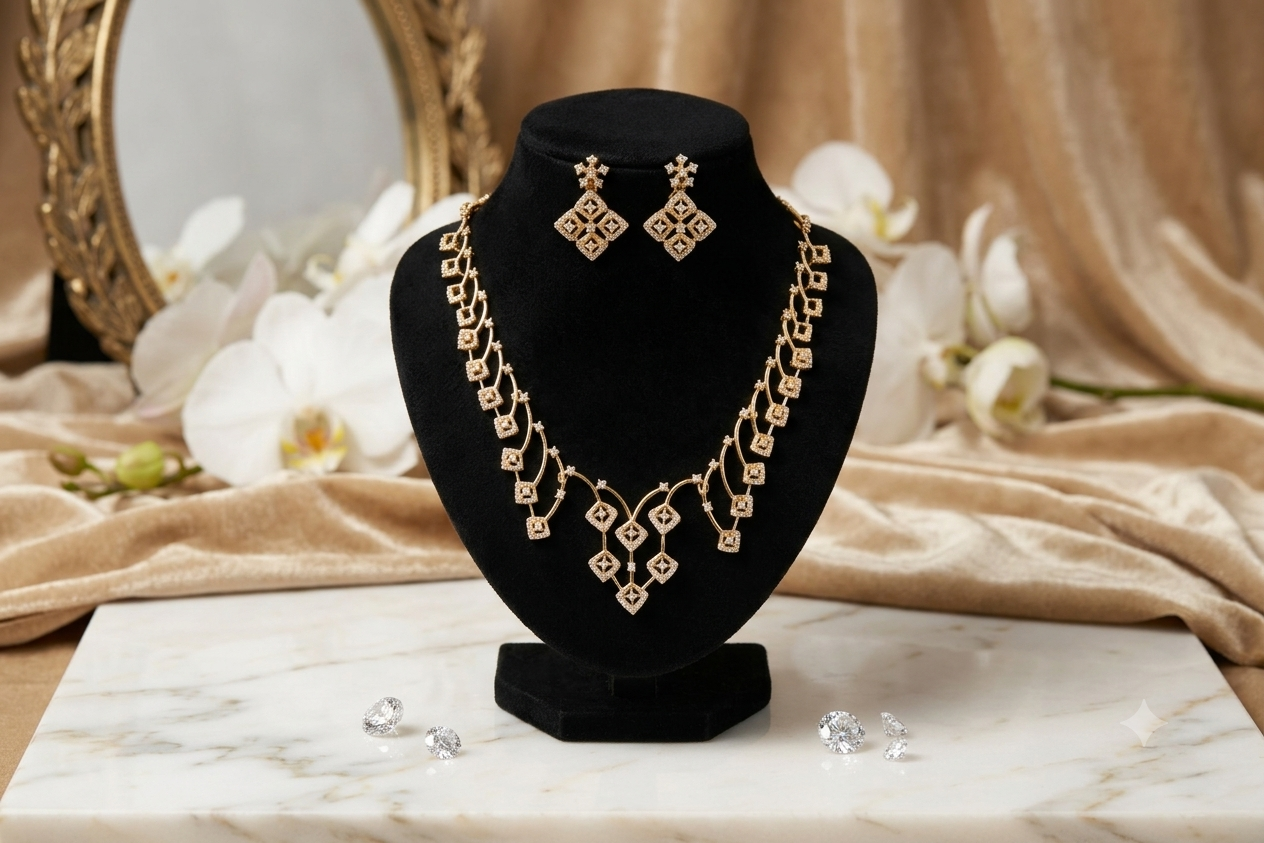 The Aurelia Geometric Gold & Brilliant CZ Necklace Set
