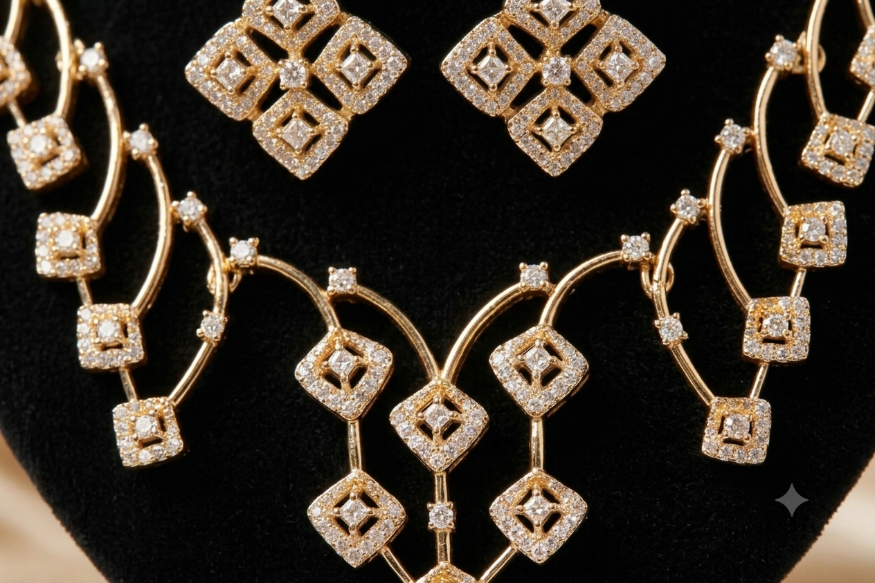The Aurelia Geometric Gold & Brilliant CZ Necklace Set