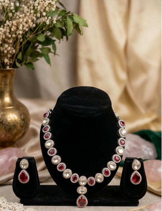 Royal Ruby and Polki Glass Kundan Choker Necklace Set