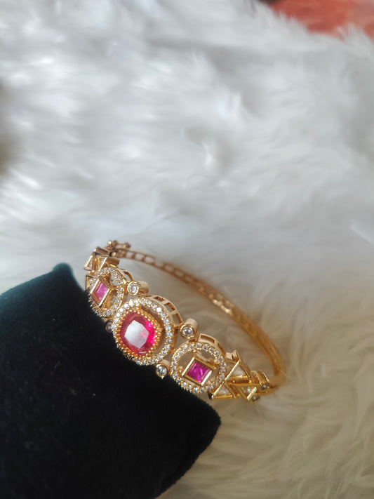 Royal Ruby Pink Gemstone & Cubic Zirconia Gold- Plated Statement Bracelet
