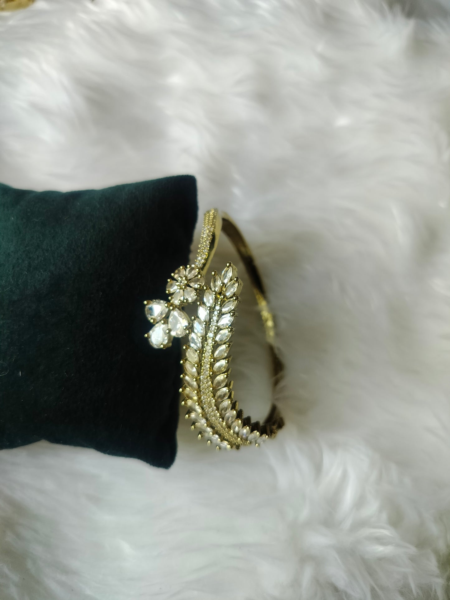 Sparkling CZ Vine & Blossom Statement Open Bracelet