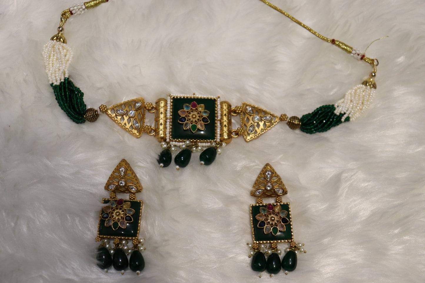 The Empress Emerald Choker & Drop Earring Set