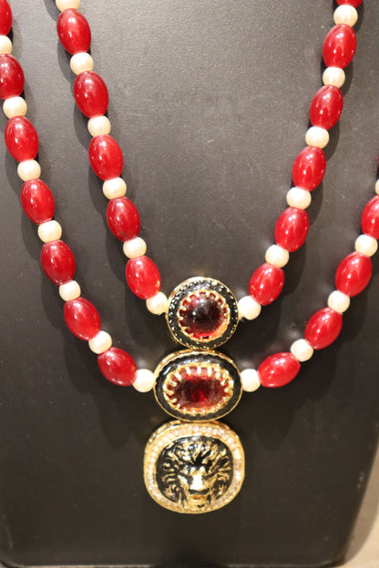 The Maharaja Royal Lion Coral & Black Enamel Mala Set