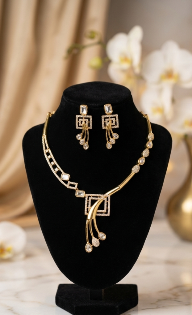Aurelia Geometric Cascade Necklace & Earring Set